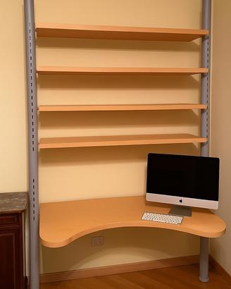 Libreria con scrivania integrata - metallo e legno