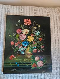 olio su tela fiori vintage 1973