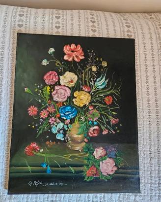 olio su tela fiori vintage 1973