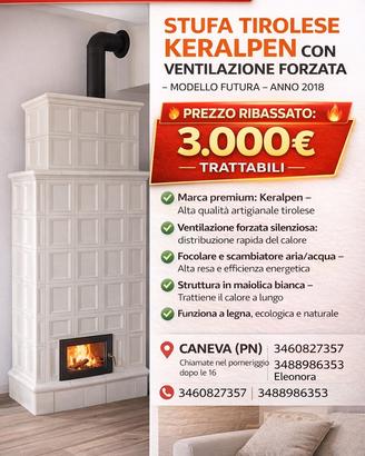 STUFA TIROLESE KERALPEN CON VENTILAZIONE FORZATA