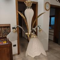 Lampadario vintage 3 luci vetri satinati a fiore