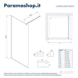 Parete Doccia Walk-In LAZAROS 80cm NUOVA