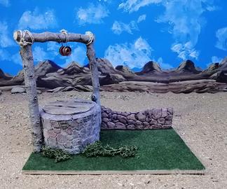 Pozzo artigianale presepe con coperchio in legno