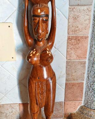 Rara Statua Africana Vintage in Legno Massello