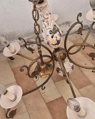 lampadario ottone Capodimonte