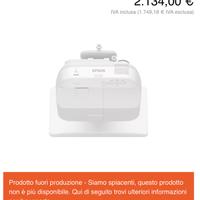 Proiettore EPSON  ottica ULTRA CORTA LUMINOSISSIMO