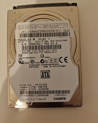 Hard disk Toshiba SATA3 500GB 2,5" 5400 rpm