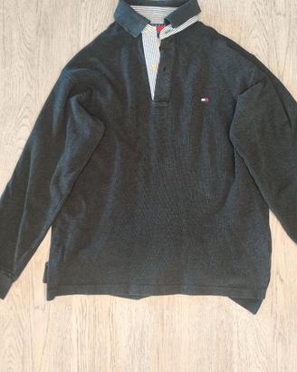 Polo felpata Tommy Hilfiger grigia da uomo