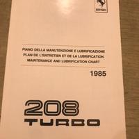 Ferrari piano manutenzione e lubrificazione 208 tu