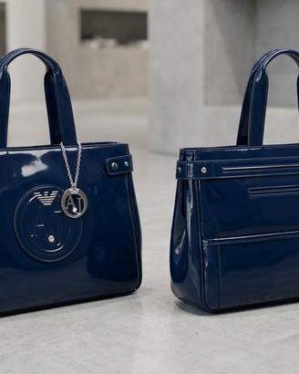 Borsa Armani Jeans Originale in Vernice Blu Notte