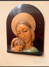 MERAVIGLIOSAsculturaLEGNOsmaltatoMADONNAconBAMBINO