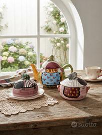 Set teiera zuccheriera porta burro in ceramica
