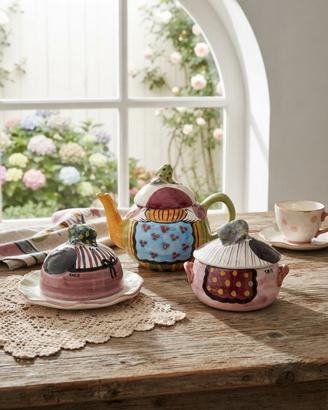 Set teiera zuccheriera porta burro in ceramica