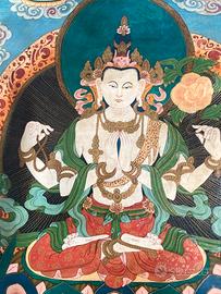 Thangka Tibet Seta Tara Bianca Buddha H 70X53 cm
