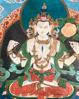 Thangka Tibet Seta Tara Bianca Buddha H 70X53 cm
