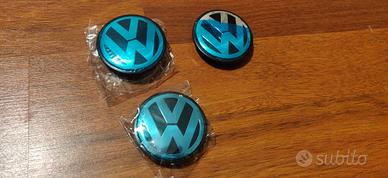 3 coprimozzi borchie cerchi logo Volkswagen 76mm