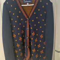 Cardigan vintage in maglia jacquard Fleur de Lis d