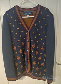 Cardigan vintage in maglia jacquard Fleur de Lis d