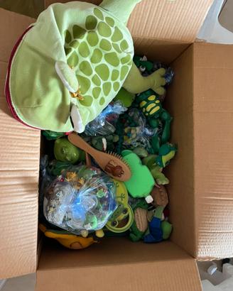 Collezione di rane peluche/vetro/plastica