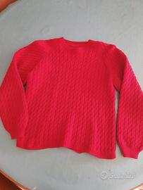 Maglione donna rosso pura lana fatto a mano