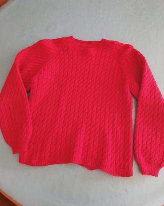 Maglione donna rosso pura lana fatto a mano