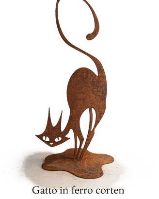 Gatto decorativo in ferro corten