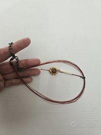 Collana artigianale multifilo,ciondoli in ceramica