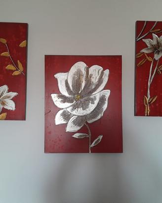 3 QUADRI  CON FIORI SU TELA.  FUORIGROTTA.