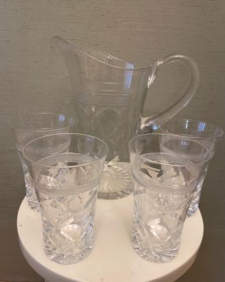 Set brocca e 4 bicchieri in cristallo