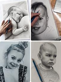 Ritratto personalizzato bambino/a in bianco e nero