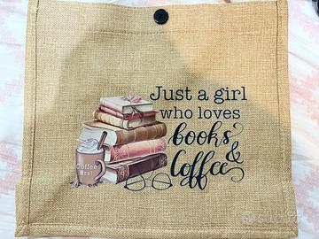 Borsa shopper juta caffè e libri