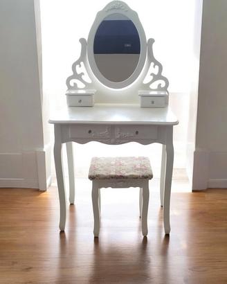 Toeletta Trucco Bianca Shabby con Sgabello