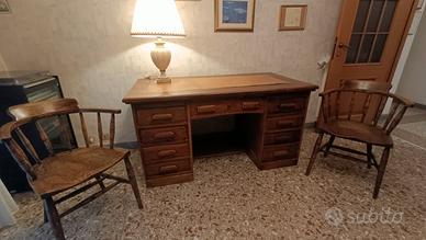 scrivania e sedie in legno di rovere primi anni xx