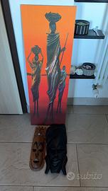 Quadro etnico in legno e maschere di legno