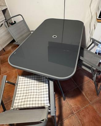 Set Tavolo da Giardino/Balcone in Vetro Tempra + S