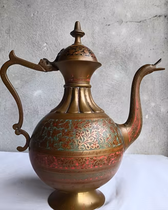 Brocca Orientale Aftaba in Ottone smaltato anni 