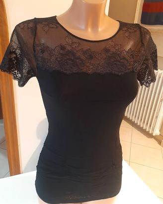 Janira - Maglia manica corta intimo donna in pizzo