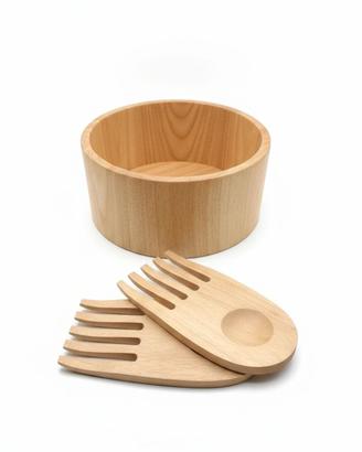 Set Insalatiera in Legno Pregiato con Posate Coord