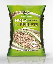 Pellet in sacchi da 15kg, puro legno conifera