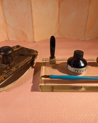Set da scrivania anni50 +penna, calamaio e tampone