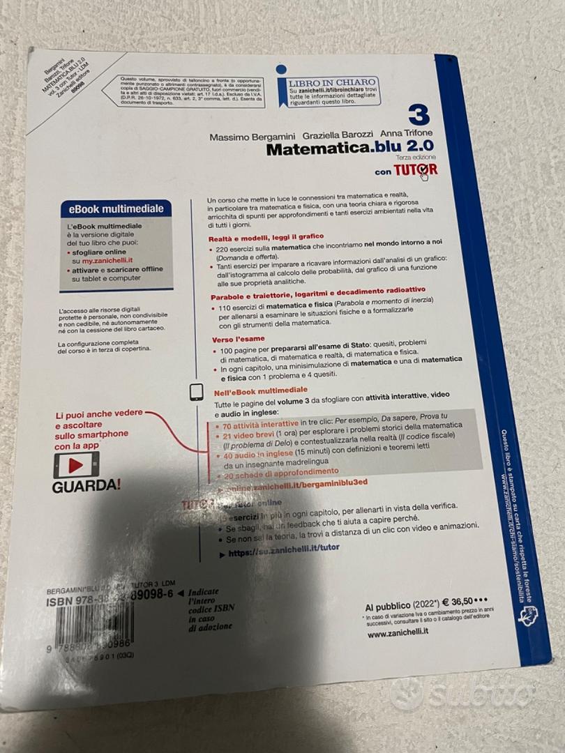 3 Matematica.blu 2.0 Zanichelli 9788808890986 - Libri e Riviste In vendita  a Como