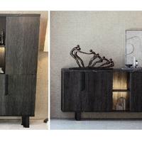 Sala vetrina, madia credenza, legno e marmo nero
