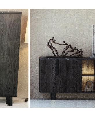 Sala vetrina, madia credenza, legno e marmo nero