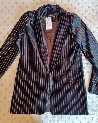 Giacca blazer velluto gessato righe argento S
