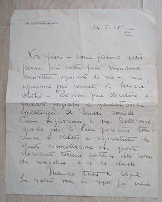  Lettera autografa manoscritta del Dott. V.Rossini