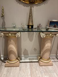 Ingresso consolle con colonne e piano in cristallo