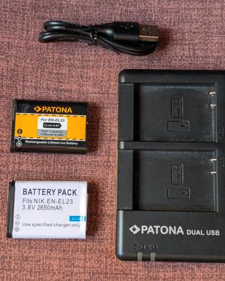 Caricabatterie Patona + 2 batterie per Nikon P900