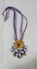 Collana donna fiori viola lilla