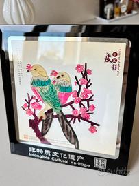Quadretto orientale cinese pittura uccelli e fiori