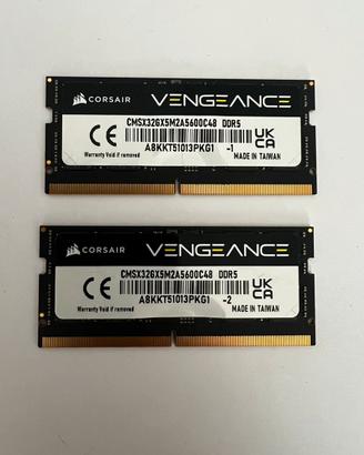 RAM DDR5 Corsair 32gb (16x2) 5600Mhz per laptop